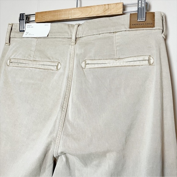 American Eagle NWT Baggy Wide Leg Khaki Pants 10 SHORT trousers high rise waist - Picture 4 of 12